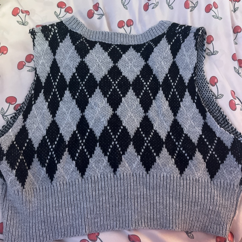 Gray and Black Argyle Knit Vest